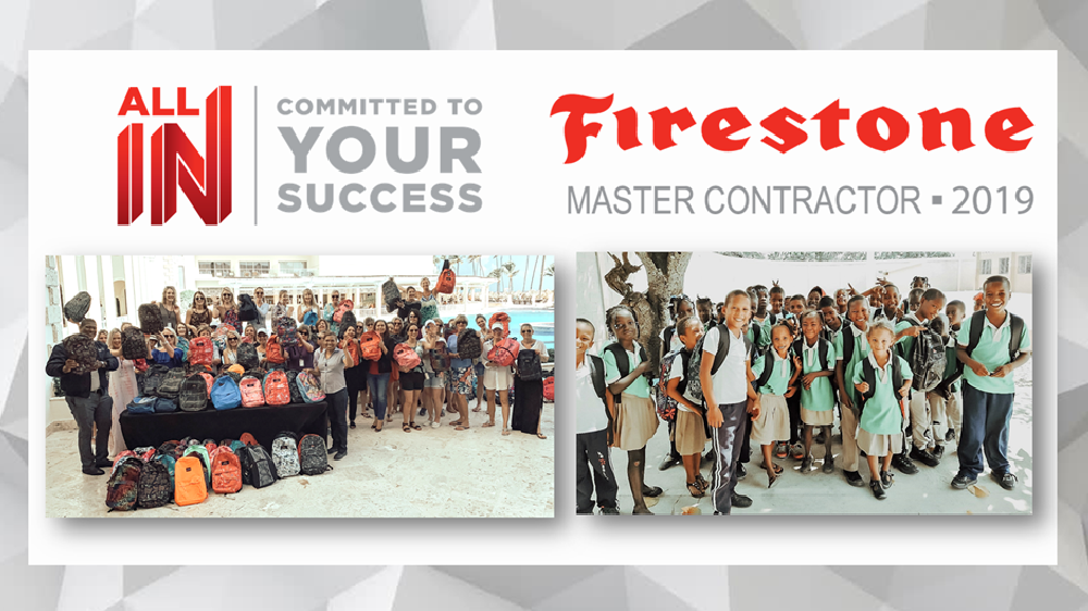 Firestone Building Products stuff backpacks for students in the Dominican